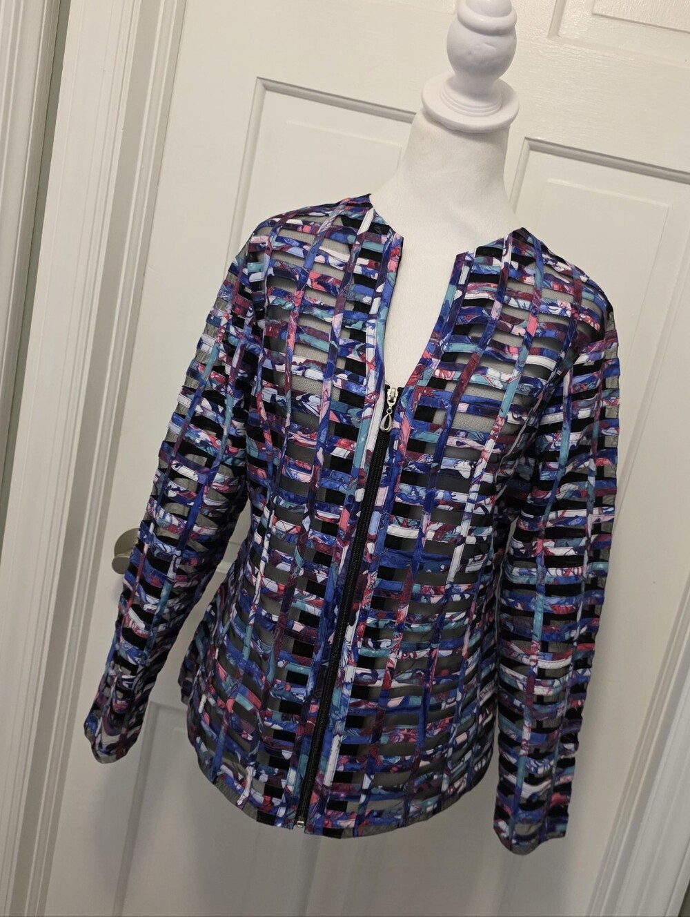 Weavz Multicolor Woven-Grid Zip Jacket in Blue & Pink Art TO Wear Piece!